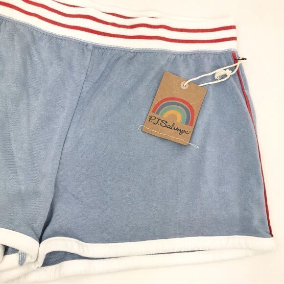 PJ Salvage Light Blue Terry Lounge Shorts with Red White Track Stripe NEW - Picture 3 of 10